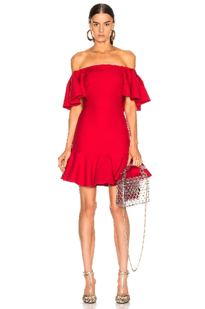 Shop Valentino Off The Shoulder Ruffle Dress In Rosso