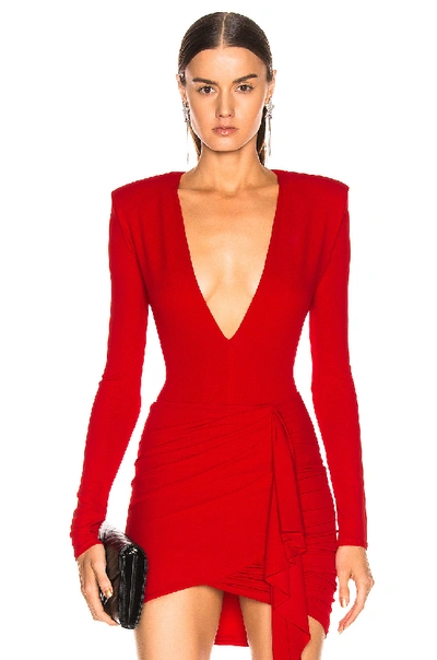 Shop Alexandre Vauthier Plunging Bodysuit In Scarlet