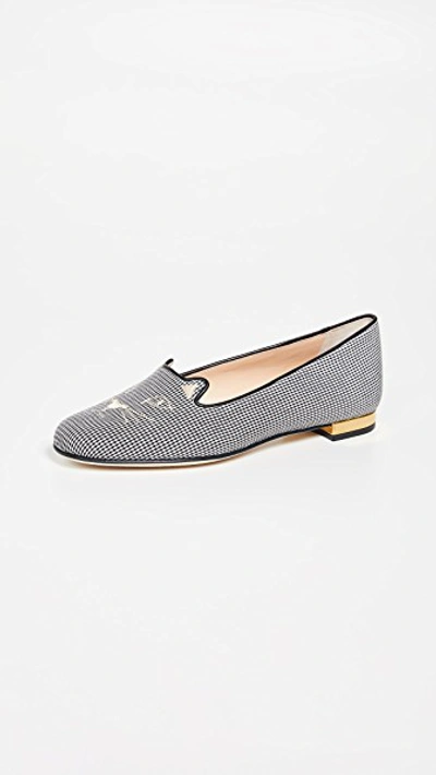 Shop Charlotte Olympia Kitty Flats In Black/white