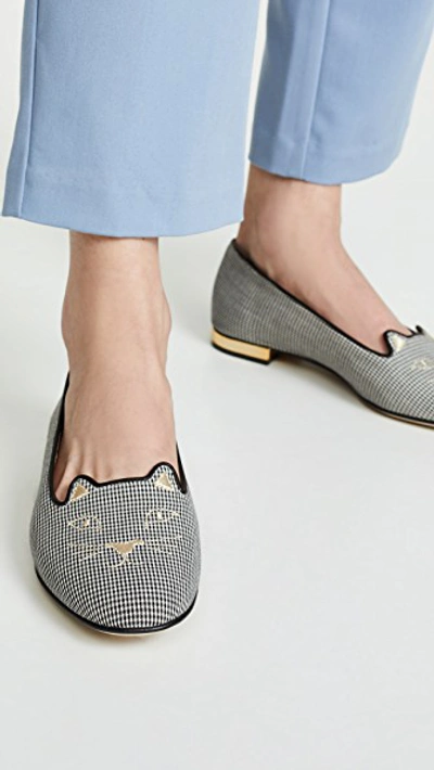 Shop Charlotte Olympia Kitty Flats In Black/white