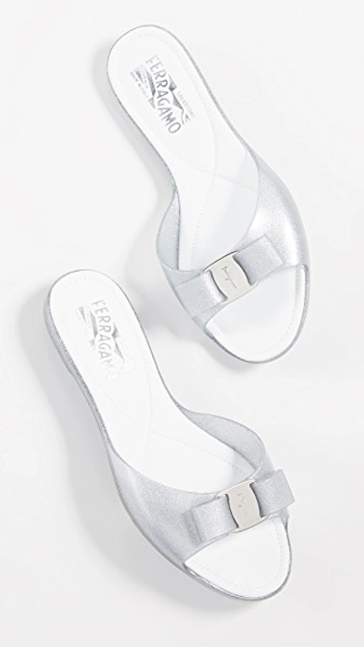 Shop Ferragamo Cirella Slides In Silver