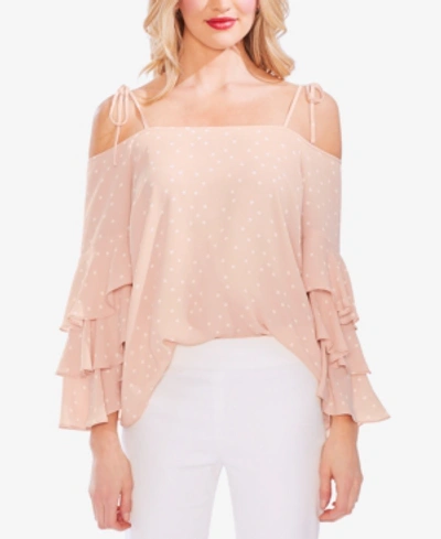 Shop Vince Camuto Ruffled Cold-shoulder Top In Peach Bellini