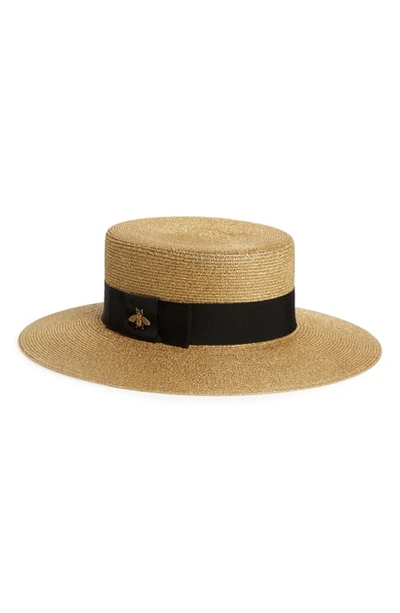 Shop Gucci Web Shimmer Straw Hat In Brown