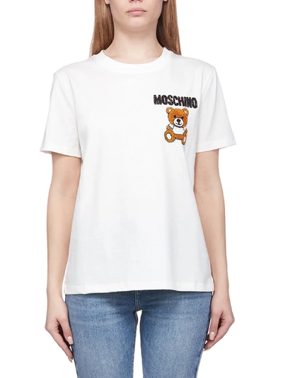 Shop Moschino Short Sleeve T-shirt In Bianco Nero Marrone
