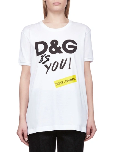 Dolce & Gabbana Printed Cotton T-shirt In Bianco Nero Giallo
