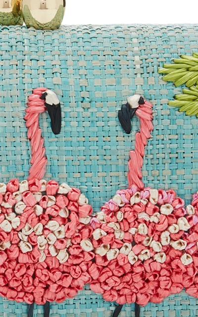 Shop Serpui Farah Flamingo Embroidered Minaudiere In Blue