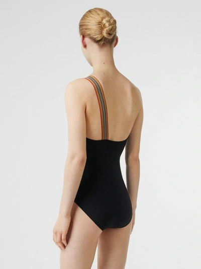 Shop Burberry Icon Stripe Detail Swimsuit In Black