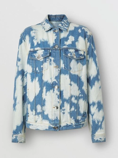 Shop Burberry Monogram Motif Bleached Denim Jacket In Blue