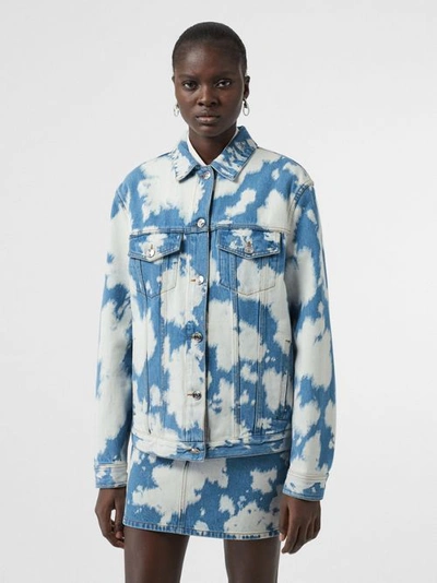 Shop Burberry Monogram Motif Bleached Denim Jacket In Blue