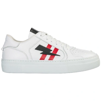 Shop Neil Barrett Shoes Leather Trainers Sneakers Modernist In Bianco