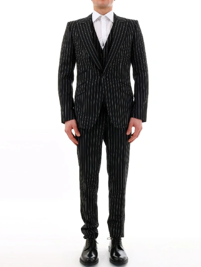 Shop Dolce & Gabbana Sicily Suit Black Pinstripe
