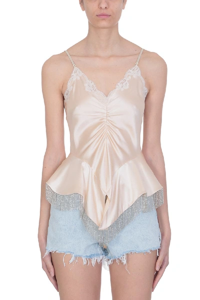 Shop Alexander Wang Ruched Lace Top In Powder