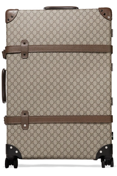 Shop Gucci + Globe-trotter Large Leather-trimmed Printed Coated-canvas Suitcase In Brown