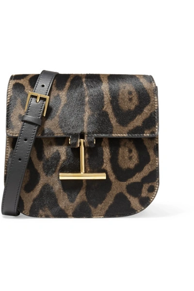 Shop Tom Ford Tara Mini Leopard-print Calf Hair And Leather Shoulder Bag In Black