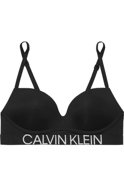 Shop Calvin Klein Underwear Statement 1981 Stretch-jersey Push-up Bra In Black