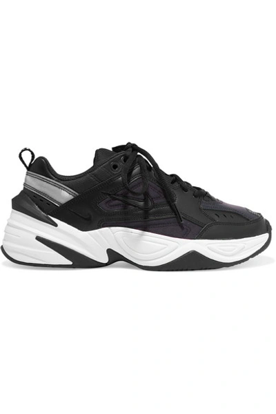 Shop Nike M2k Tekno Leather And Mesh Sneakers In Black