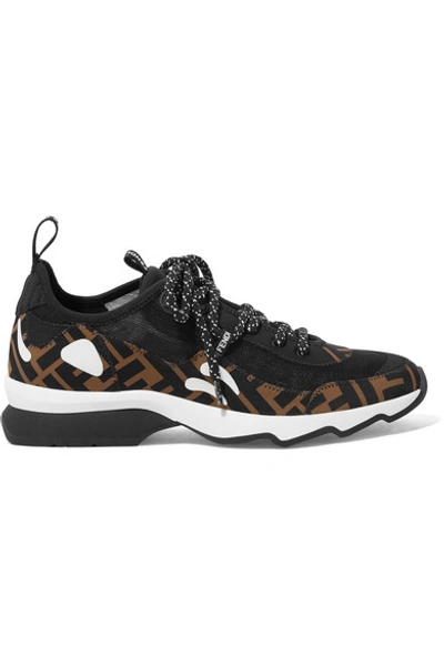 Shop Fendi Logo-print Appliquéd Neoprene And Mesh Sneakers In Black