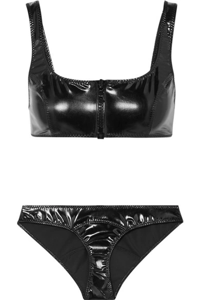 Shop Lisa Marie Fernandez Jasmine Zip-detailed Stretch-pvc Bikini In Black