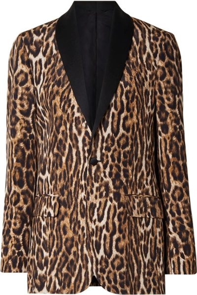 Shop R13 Oversized Satin-trimmed Leopard-print Cotton-blend Crepe Blazer In Brown