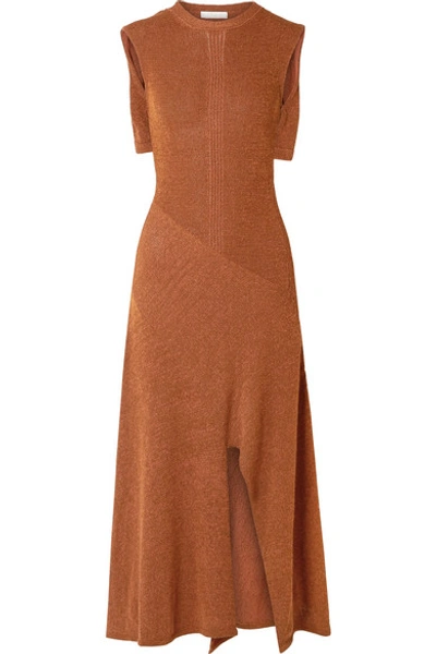 Shop Chloé Cape-effect Knitted Midi Dress In Brown