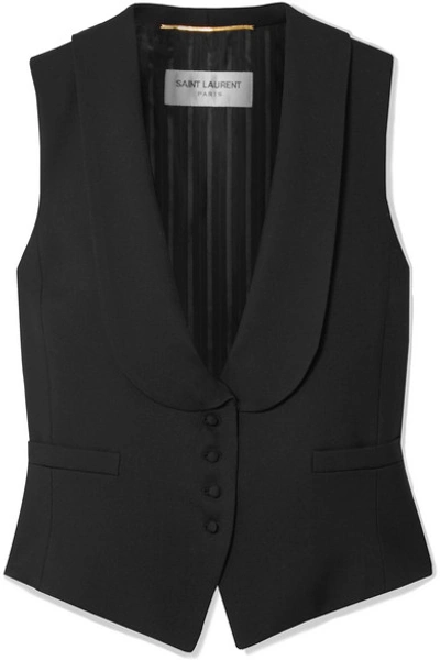 Shop Saint Laurent Wool-twill Vest In Black