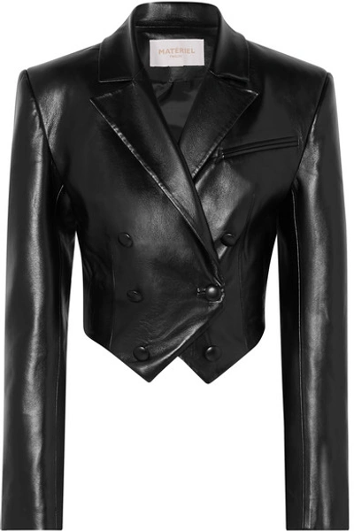 Shop Materiel Cropped Faux Leather Blazer In Black