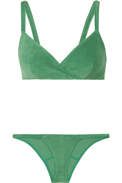 Shop Lisa Marie Fernandez Yasmin Cotton-blend Terry Bikini In Green