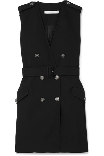 Shop Givenchy Belted Double-breasted Grain De Poudre Wool Mini Dress In Black