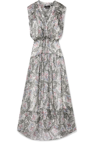 Shop Isabel Marant Eydie Pleated Printed Silk-georgette Maxi Dress In Gray