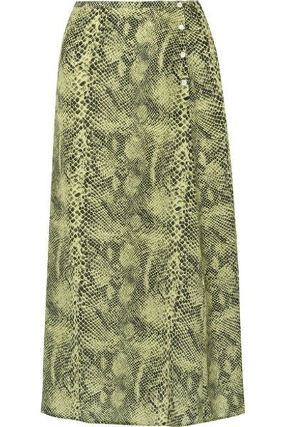 Shop Sandy Liang Moody Snake-print Silk Crepe De Chine Midi Skirt In Snake Print