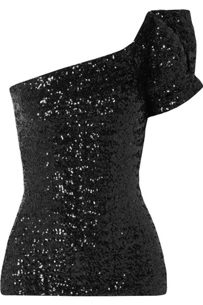 Shop Isabel Marant Ocha One-shoulder Sequined Stretch-tulle Top In Black