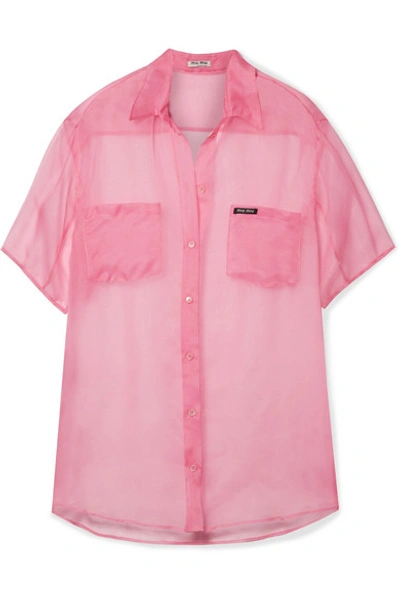 Shop Miu Miu Oversized Silk-organza Shirt In Baby Pink