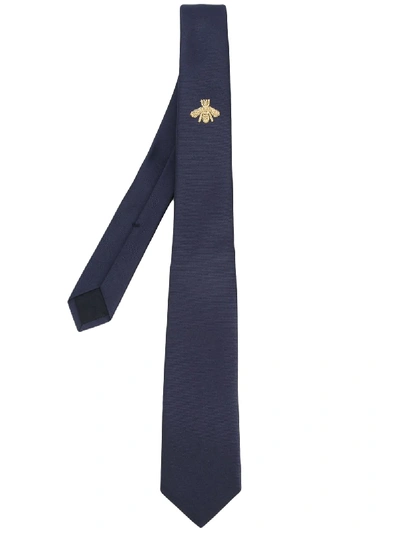 Shop Gucci Bee Embroidery Tie In Blue