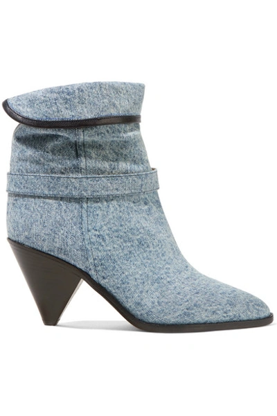 Shop Isabel Marant Luam Leather-trimmed Denim Ankle Boots In Blue