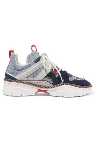 Shop Isabel Marant Kindsay Denim, Suede And Leather Sneakers In Blue