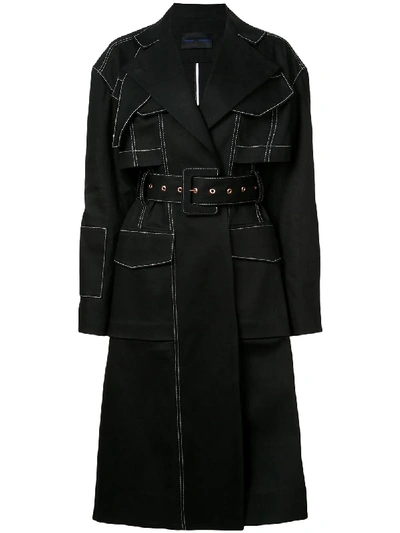 Shop Proenza Schouler Topstitch Denim Trench Coat - Black