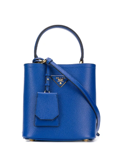 Shop Prada Logo Plaque Tote Bag - Blue