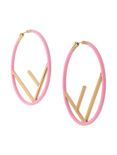 Shop Fendi F Logo Hoop Earrings - Pink