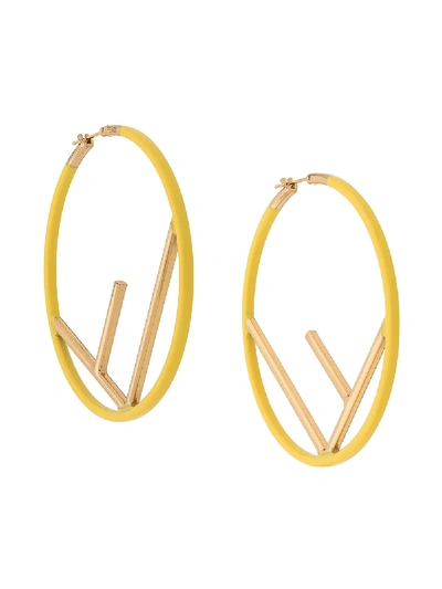Shop Fendi F Logo Hoop Earrings In Yellow