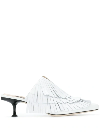 Shop Sergio Rossi Fringed Mule Pumps - White