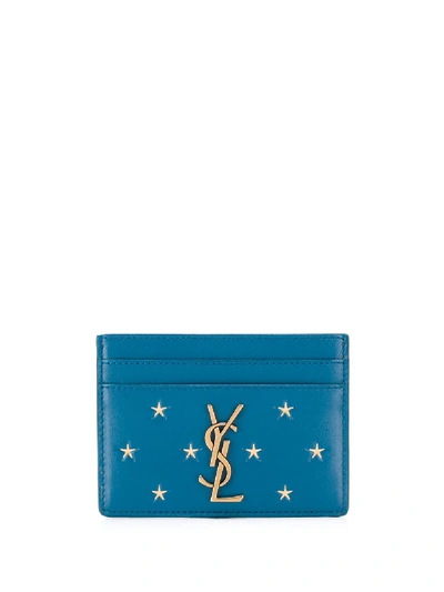 Shop Saint Laurent Star Embossed Card Holder - Blue