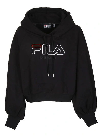 Shop Fila Cropped Embroidered Hoodie In Black