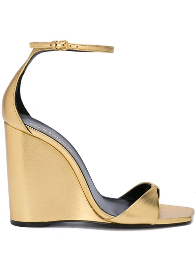Shop Saint Laurent Wedge Sandals In Gold