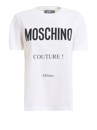 Shop Moschino Logo Print White Cotton T-shirt