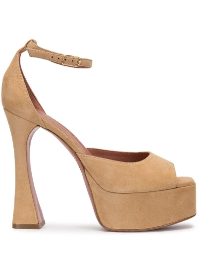 Shop Amina Muaddi Bianca Platform Sandals - Brown