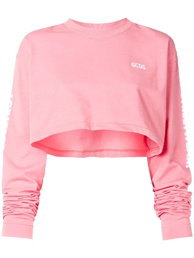 Shop Gcds Cropped Logo Sweatshirt - Pink
