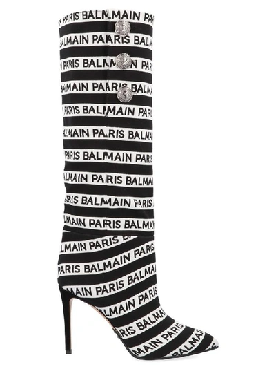 Shop Balmain Logo Striped Boots In Multi