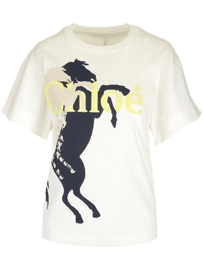 Shop Chloé Horse Print Logo T In White
