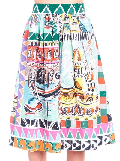 Shop Prada Venice Printed Midi Skirt In Multi