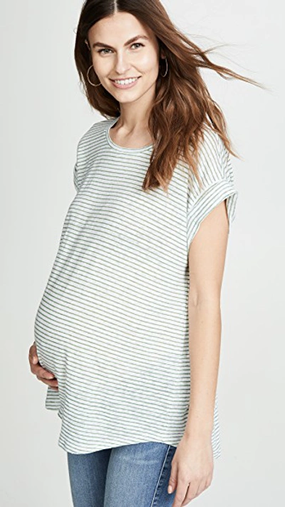 Shop Hatch The Linen Circle Tee In Spruce/white Stripe